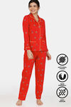 Zivame Queen Bee Antiviral Finish Cotton Pyjama Set - Red — thumbnail 7